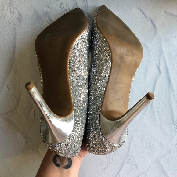 Silver Glitter Pointy Toe Glitter Heels 8 - Picture 8 of 8
